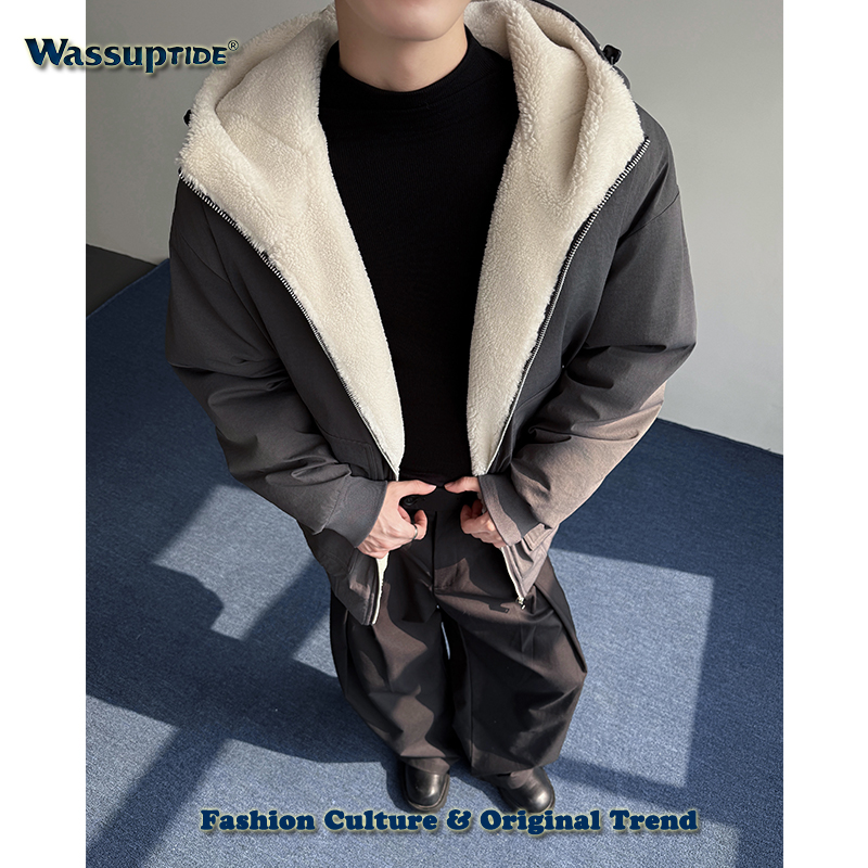 Wassup TIDE冬季老钱风加绒加厚连帽工装棉服男女款大口袋棉外套