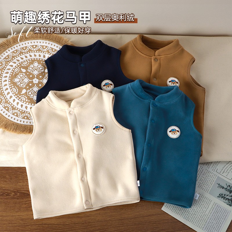 【保暖神器】双层加绒加厚儿童马甲外穿春秋冬奥粒绒开衫马甲背心