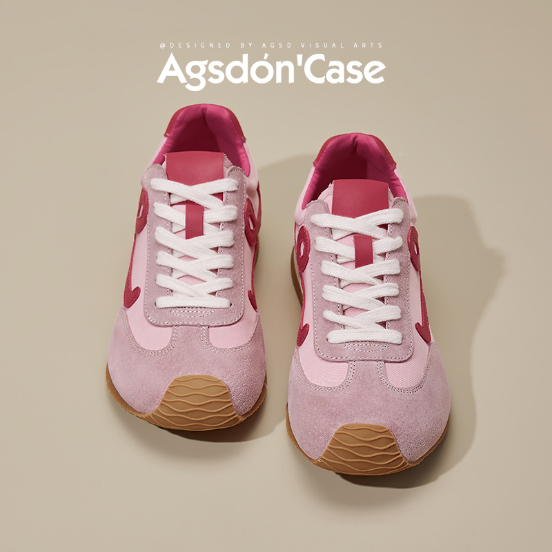 ~奥古狮登树莓粉德训鞋女秋2025新款爆款透气多巴胺百搭阿甘女鞋W