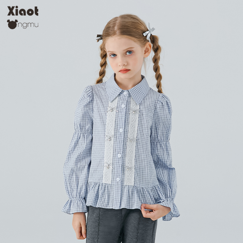 小童木 格蕾系女童长袖衬衫2025秋装新款荷叶边女大童娃娃衫上衣