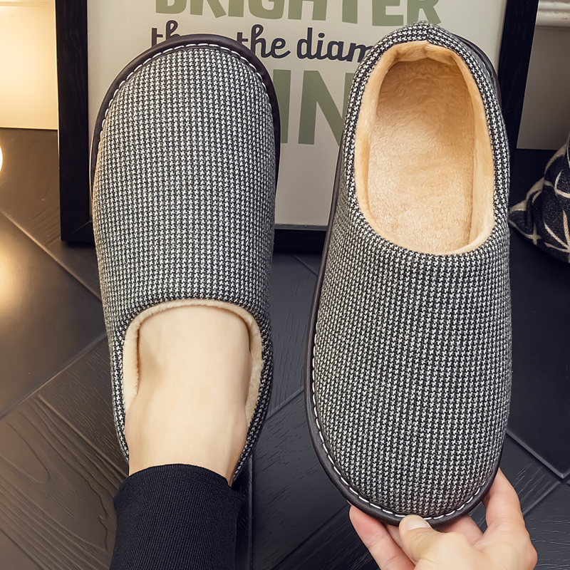 秋冬季家用包跟棉拖鞋男女室内居家防滑木地板软底家居保暖布棉鞋