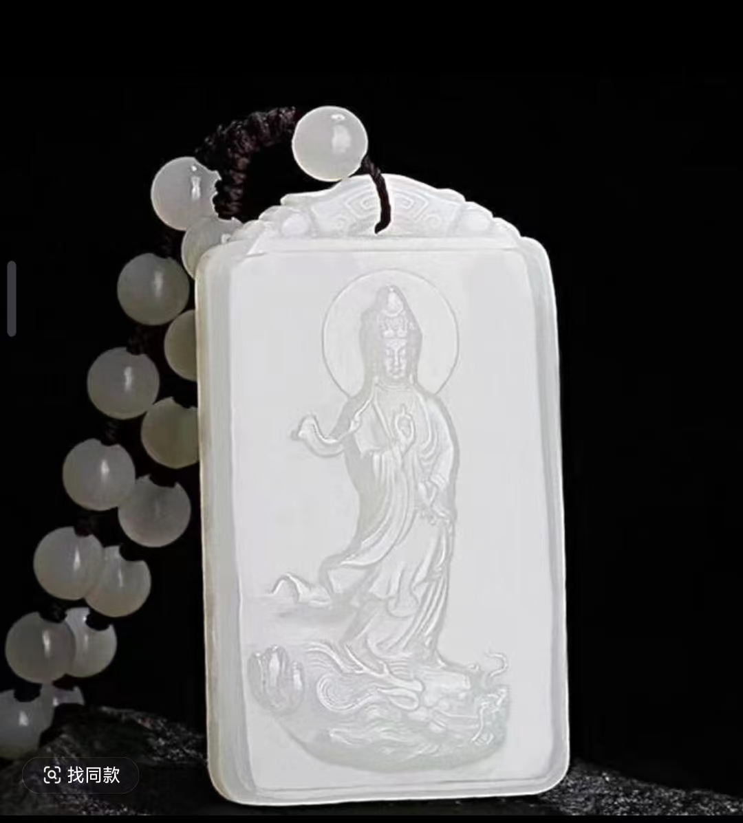 脂白色御龙观音挂件 男女款观音吊坠男士坠链11