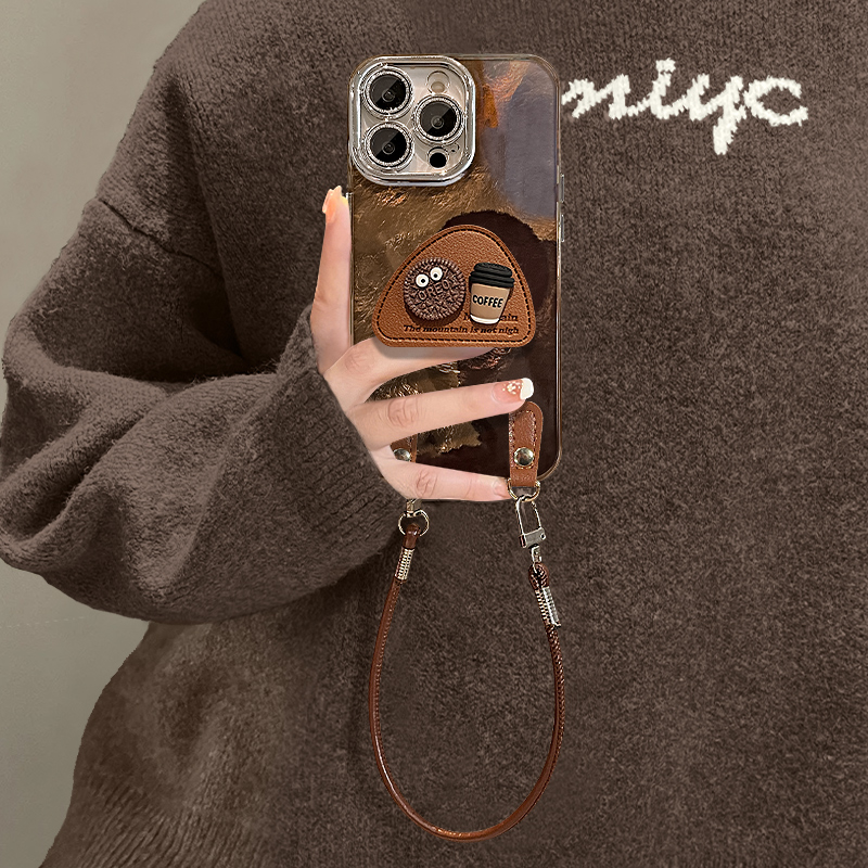 咖色色块煤球适用苹果17vivo华为oppo小米iPhone精孔冰川纹手机壳