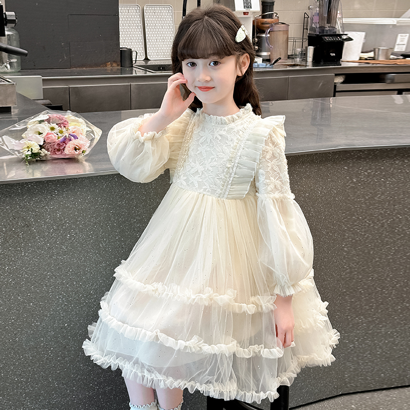 女童连衣裙春秋2025新款洋气女孩白色纱裙儿童春装洛丽塔公主裙子
