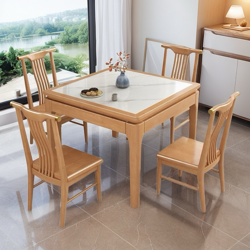 新中式实木岩板餐桌椅组合家用正方形饭桌四方桌八仙桌打牌桌