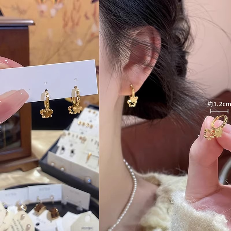 金色双层蝴蝶流苏耳扣女独特设计感小众耳环高级感时尚冷淡风耳饰