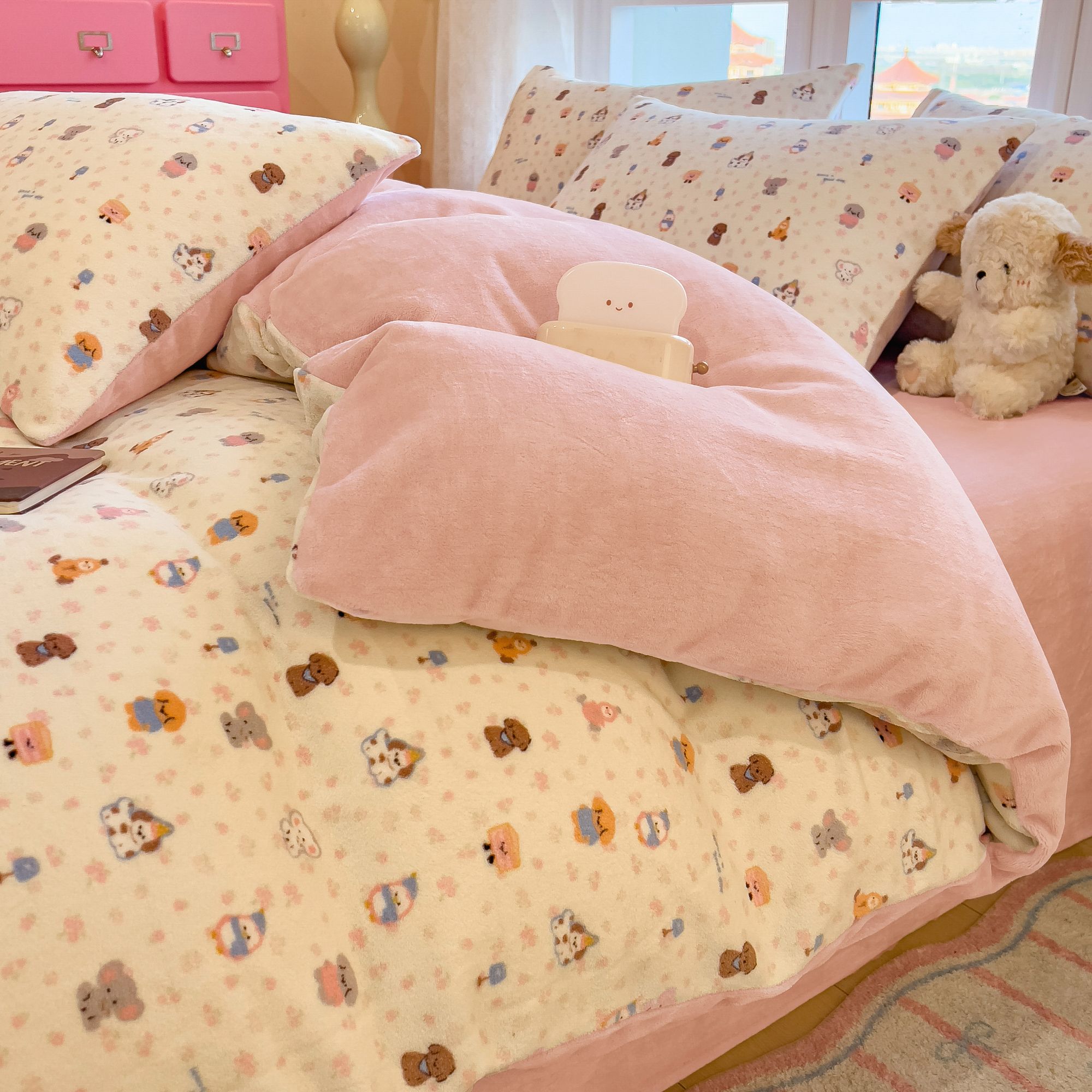 冬季牛奶绒床上四件套双人加厚被套双面加绒加厚雪花绒被罩三件套