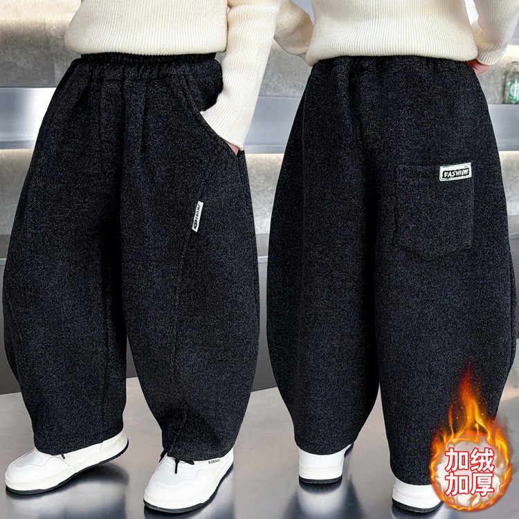 男童冬装2025新款加绒裤洋气儿童弯刀休闲裤子宝宝加厚男孩保暖裤