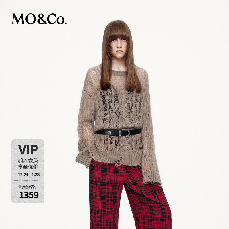 MOCO针织衫2025秋新品马海毛绵羊毛混纺镂空漏针宽松MBE3SWT013