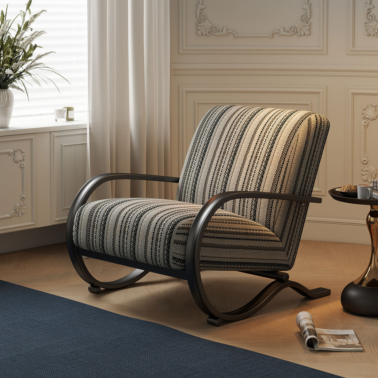 复古单人沙发椅伯克休闲椅落地客厅卧室家用轻奢单椅极简小沙发