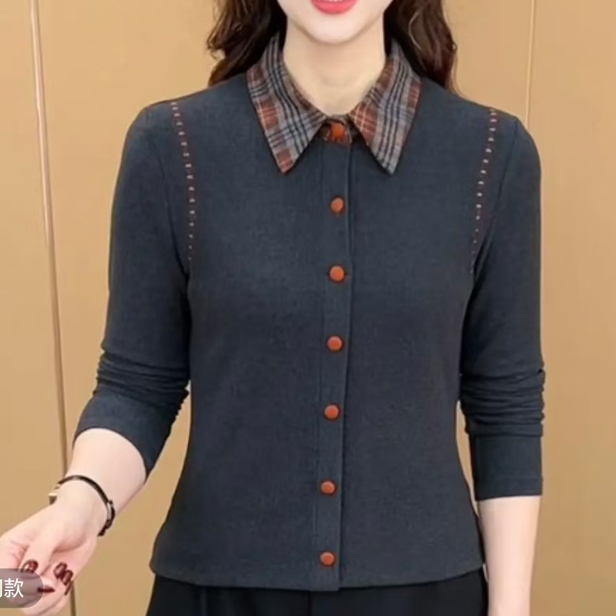 2025秋冬新款时尚翻领双面一体绒打底衫保暖休闲百搭洋气妈妈