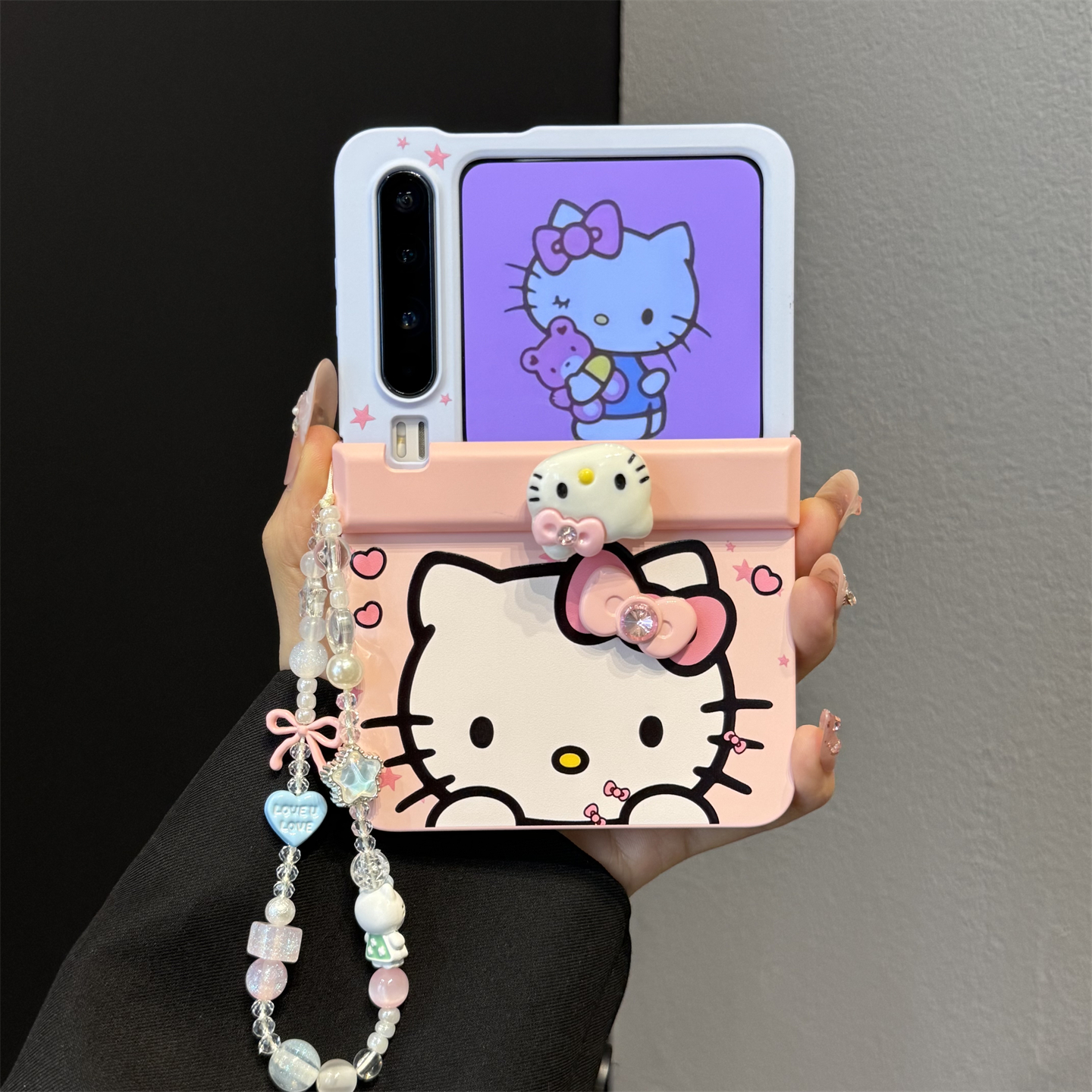 适用华为purax典藏版折叠屏手机壳pocket2撞色旋转kt猫立体蝴蝶结