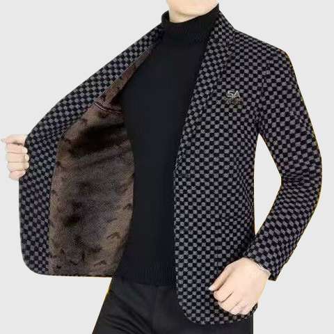 韩版潮流男士休闲加绒西装外套秋冬季新款中年毛呢西服爸爸装