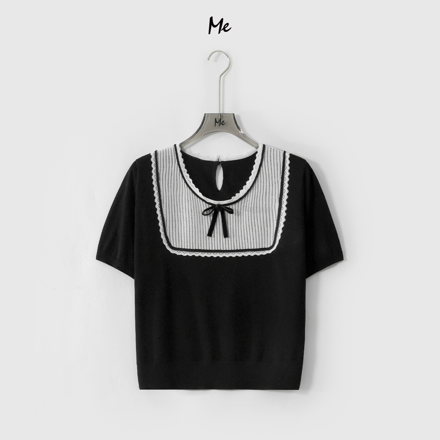 ME【100%天丝黑白芭蕾衫】复古少女感显瘦时尚百搭针织衫MESS6269