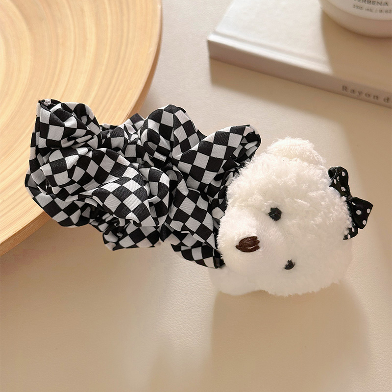 韩系可爱网格小熊大号香蕉夹少女后脑勺高马尾固定发抓夹头饰发饰