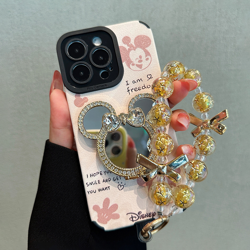 适用于苹果16华为/oppo/vivo简约米奇镜子支架手机壳可爱创意流行