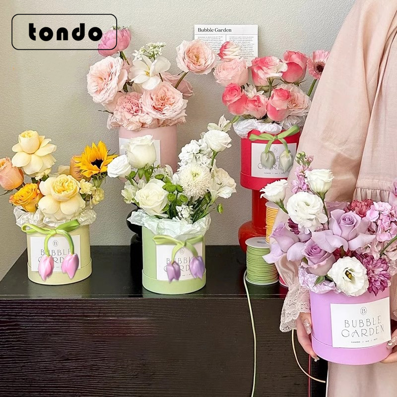 双头郁金香蝴蝶结蛋糕装饰鲜花包装花苞蝴蝶结母亲节抱抱桶装饰品