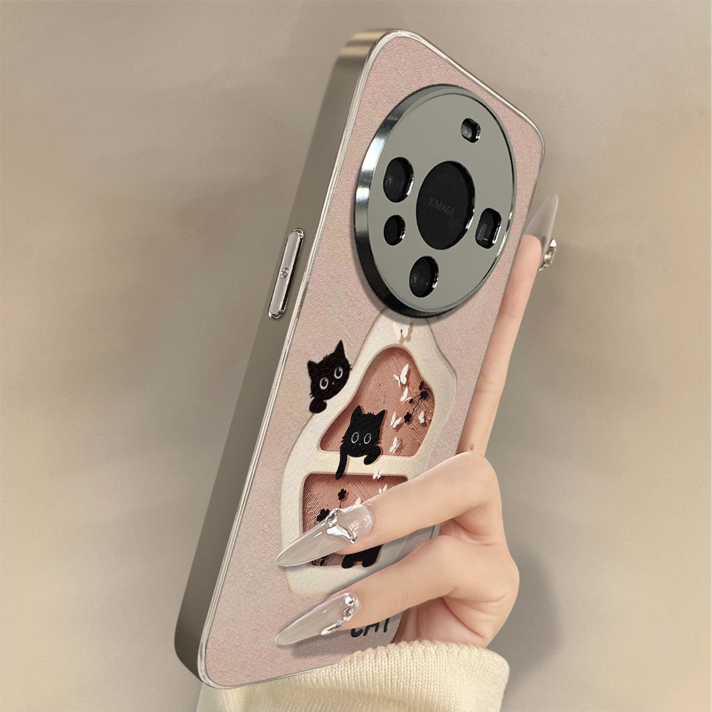 窗边黑猫适用于华为mate70手机壳全包防摔高级感小羊皮网红女同款
