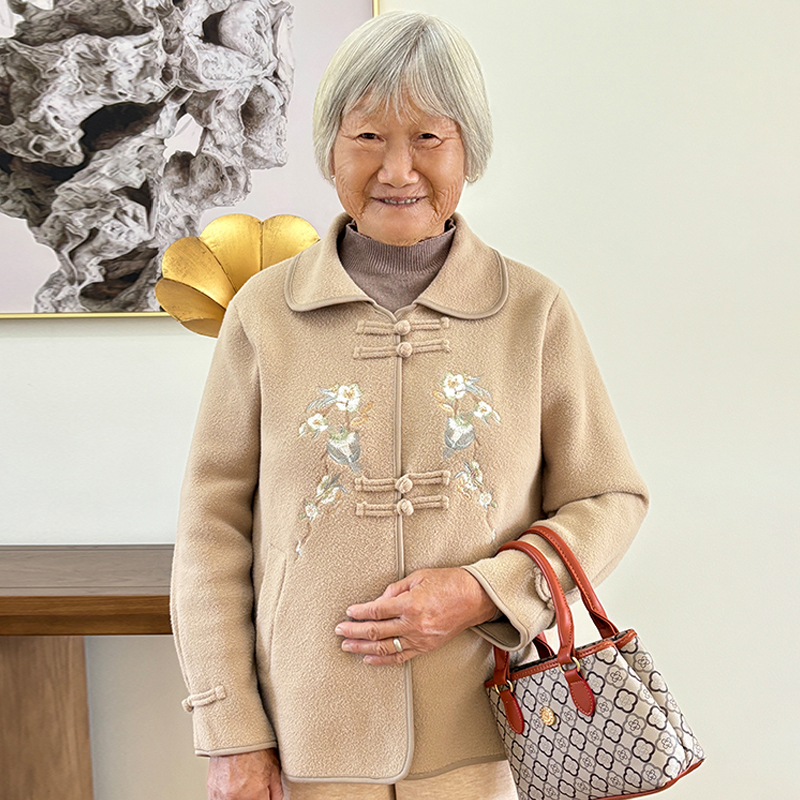 中老年妈妈秋装女奶奶国风毛呢外套老年人奶奶秋冬洋气上衣服