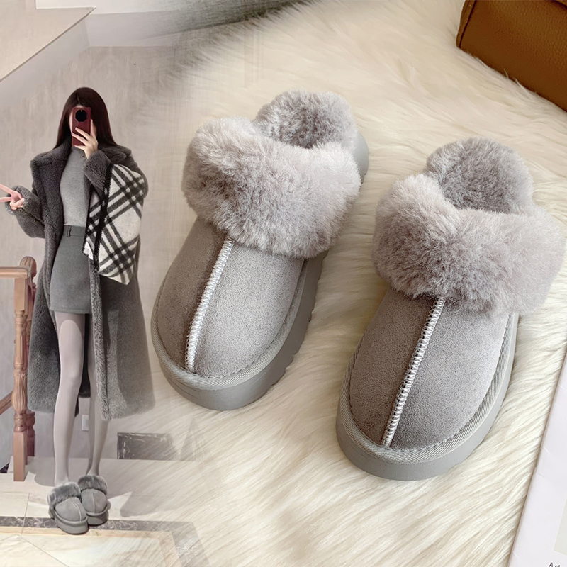 雪地靴半拖2025冬季新款厚底防滑毛毛鞋女外穿加绒加厚保暖棉鞋女