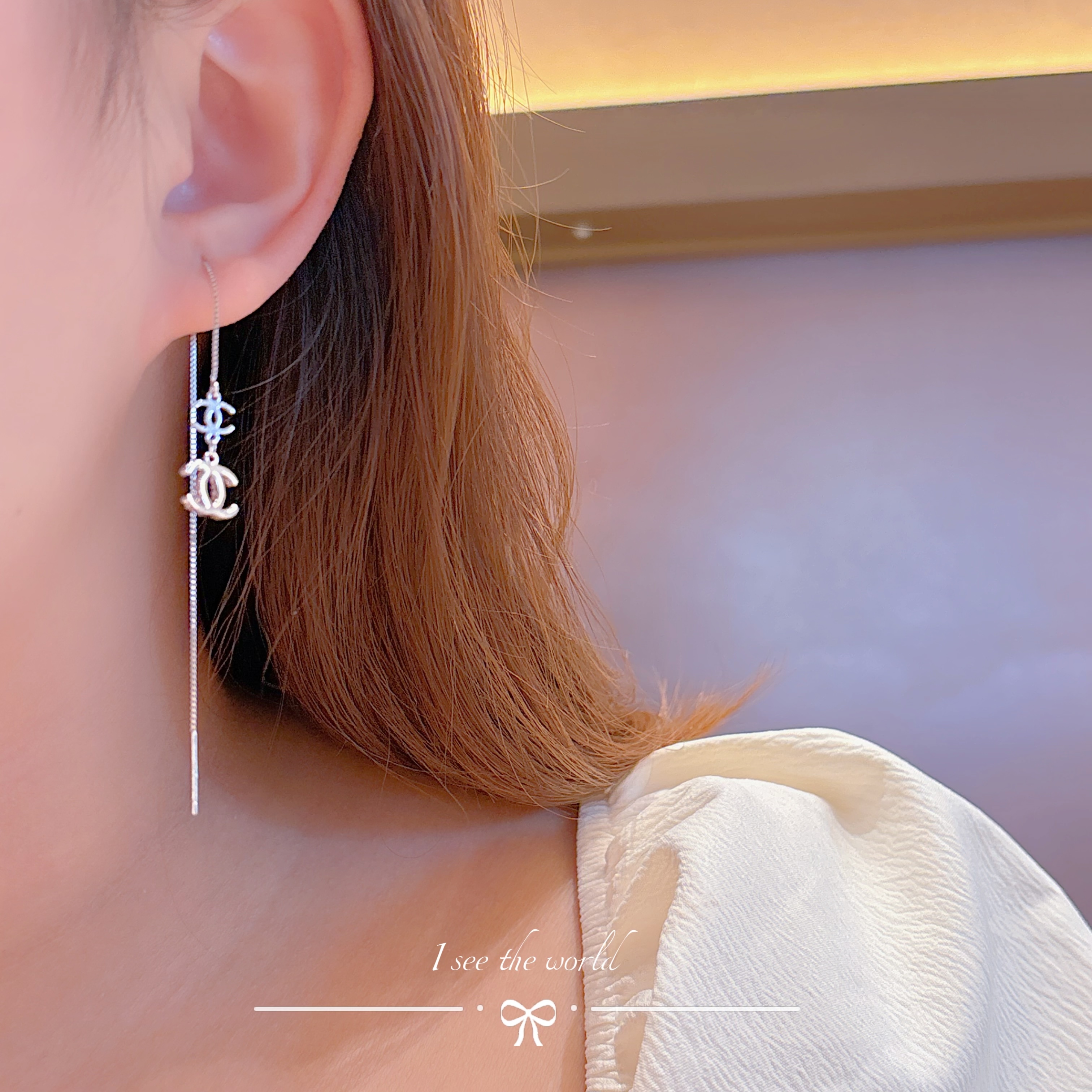 925银合成锆石耳饰 香儿925银 镶砖甜美耳环 百搭气质风