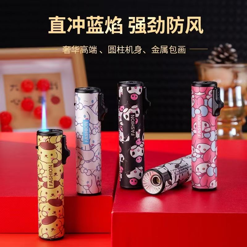 【2025新品】潮流金属圆柱卡通直冲可充气防风打火机送男友实用礼物