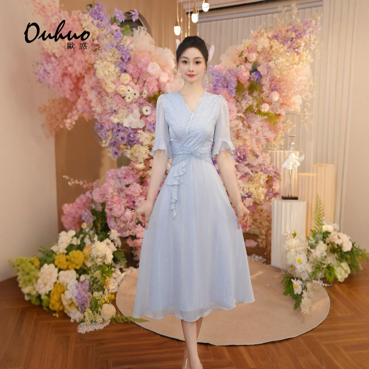 【米米定制】2025年夏季新款轻奢仙气优雅高贵宴会连衣裙OHDRI06017