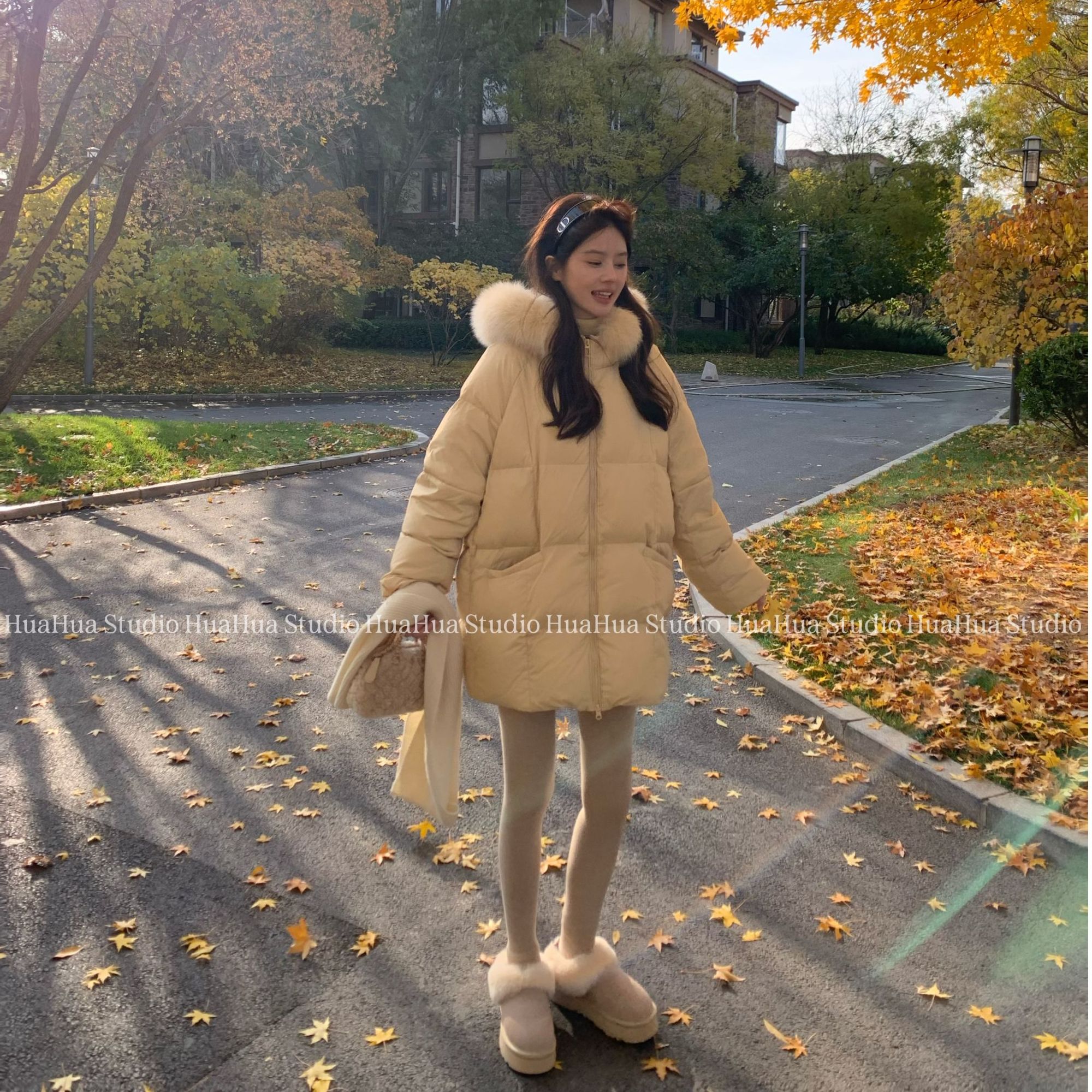 【花花】蓬蓬云朵~狐狸毛90白鸭绒小个子中长款加厚洋气羽绒服