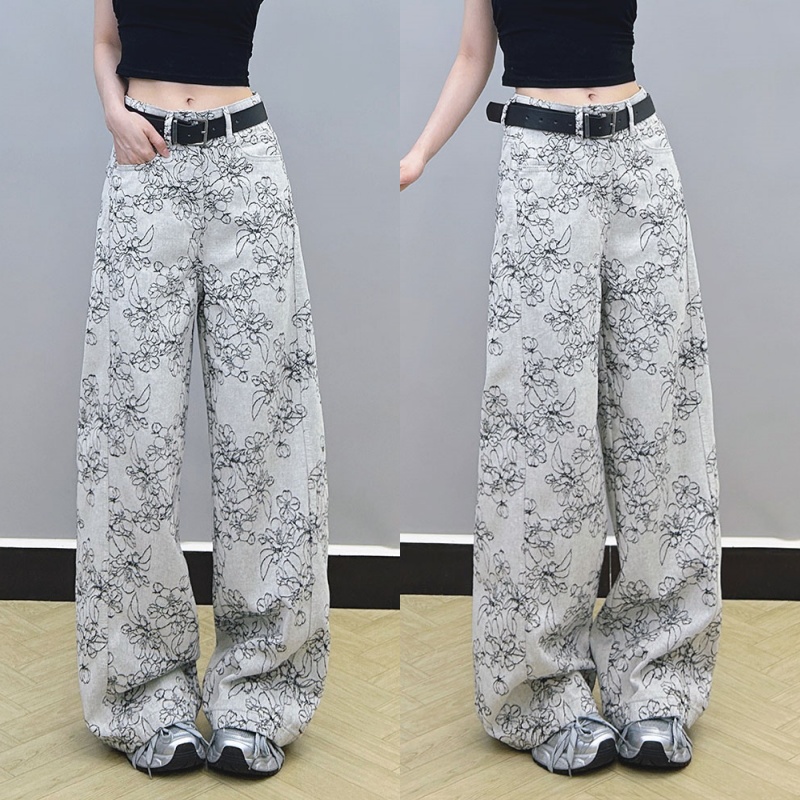 设计感提花高腰直筒牛仔裤女2025夏季新款宽松显瘦休闲百搭阔腿裤