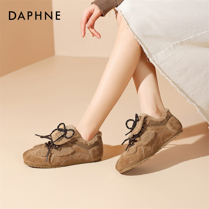 达芙妮复古软底平底加绒德训鞋女2025秋冬季新款休闲百搭保暖棉鞋
