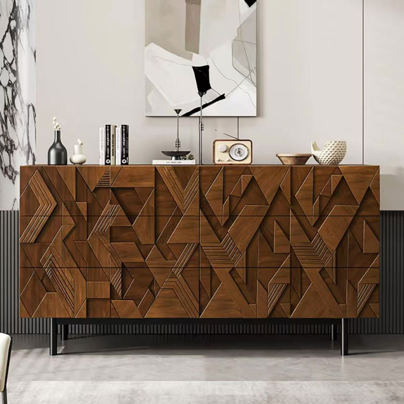 中古风边柜雕花餐边柜轻奢侘寂复古风储物柜电视柜黑橡木色玄关柜