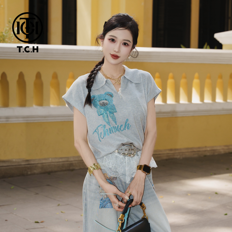 TCH私服25春季新款烫钻工艺时尚休闲针织衫女T75A09E5123轻奢tch