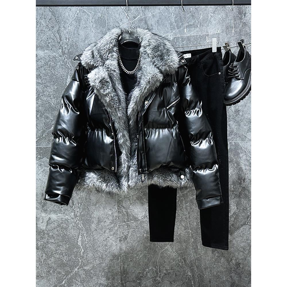 2025冬季新款假两件翻领毛毛拼接保暖衣潮男士高级气质服外套