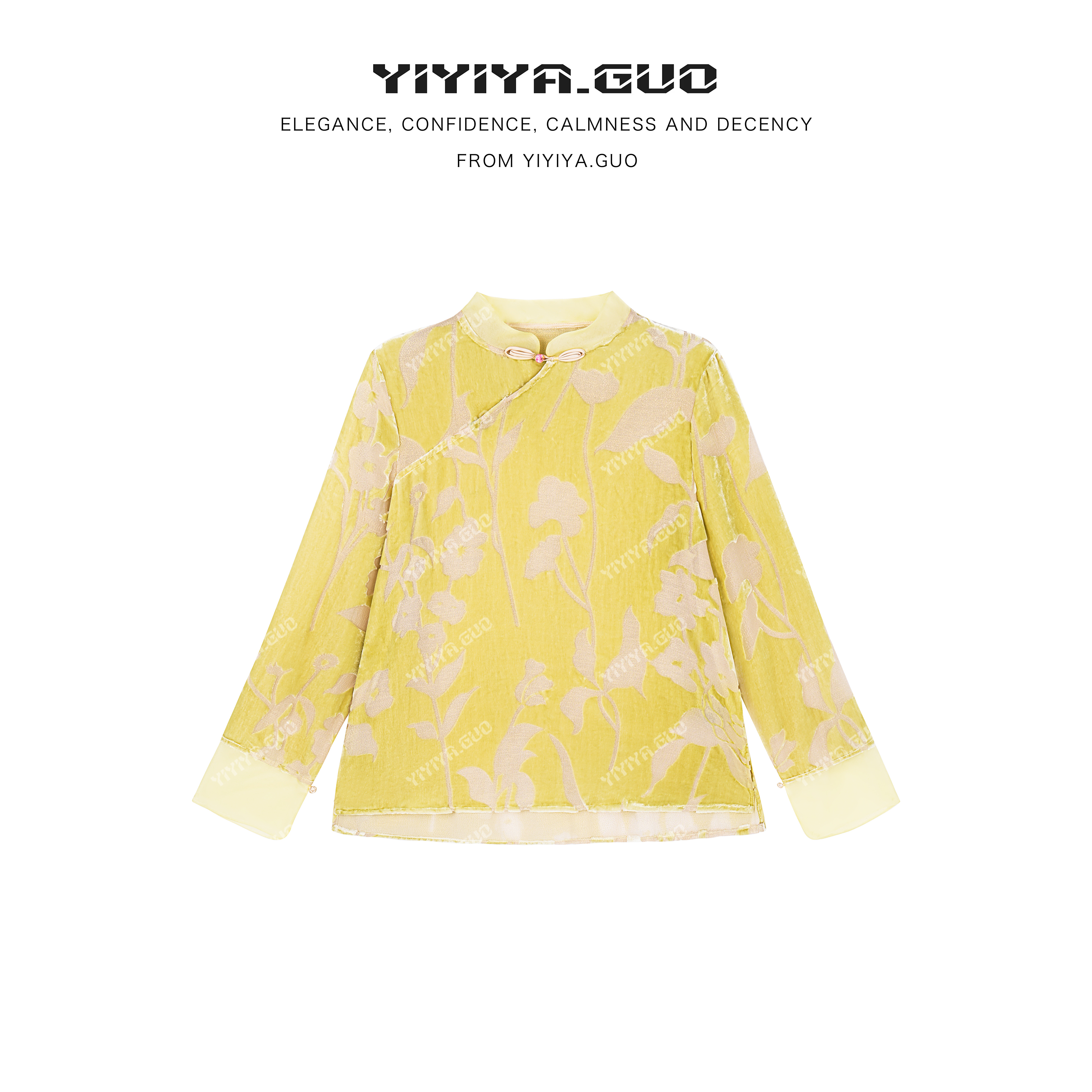 yiyiya.Guo艺艺吖新中式中国风提花斜襟长袖上衣2599SS52