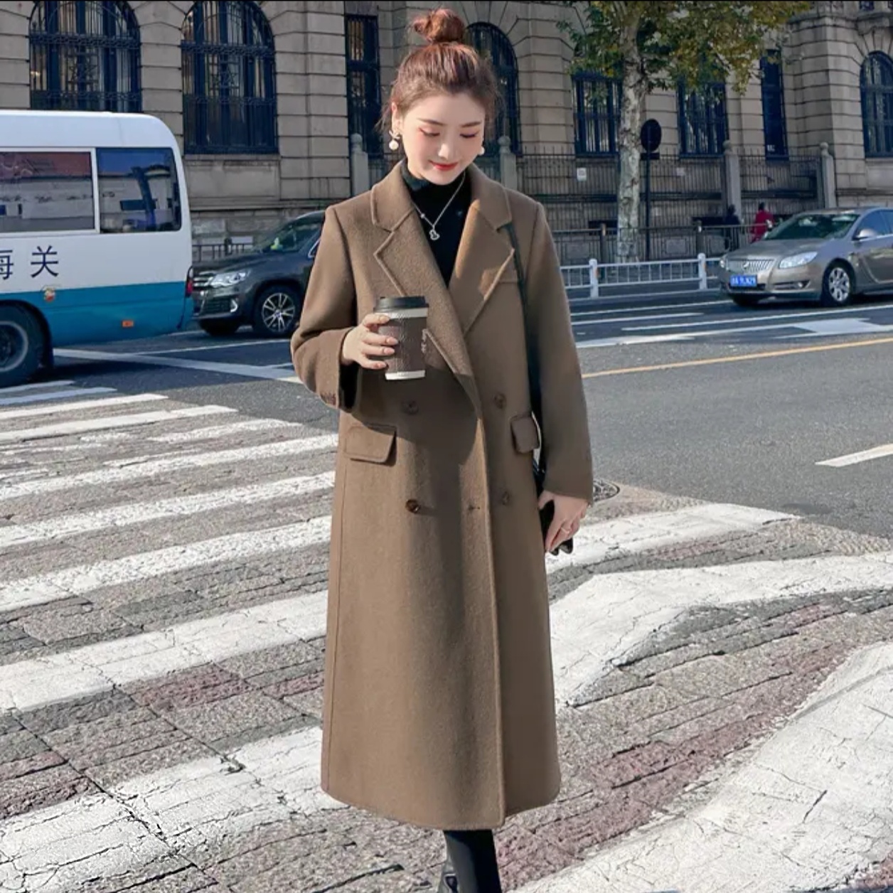 1冬季夹棉毛呢大衣高奢气质百搭显瘦小个子秋冬必备时尚大衣外套