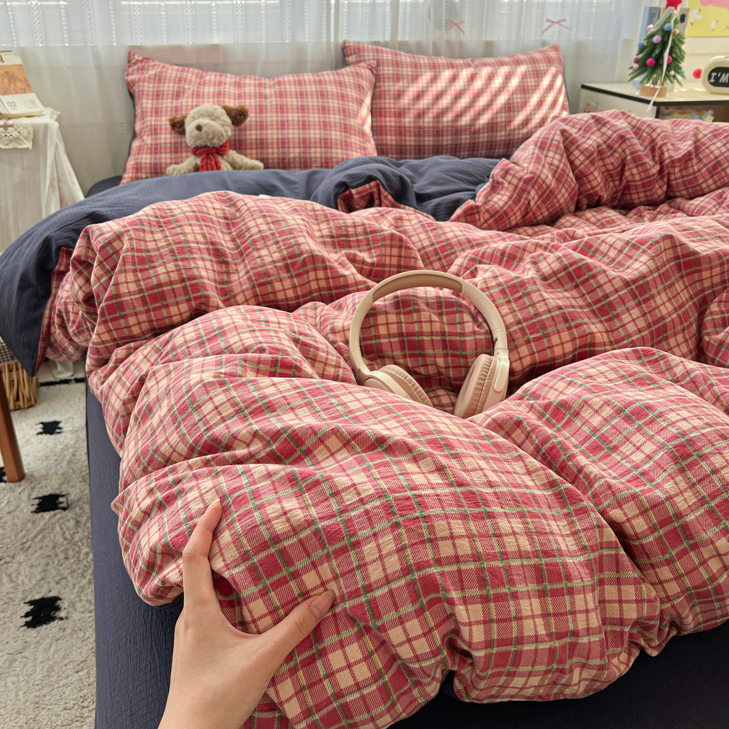 新款云感双层纱四件套床上用品夏季被套床单三4件套家用双人被罩