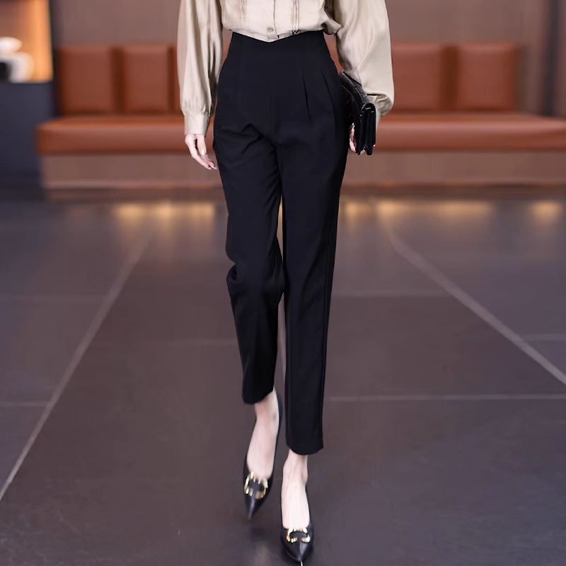 拉夏贝尔高腰遮肚子西装哈伦裤女夏季薄款2025新款拉链女裤时尚裤