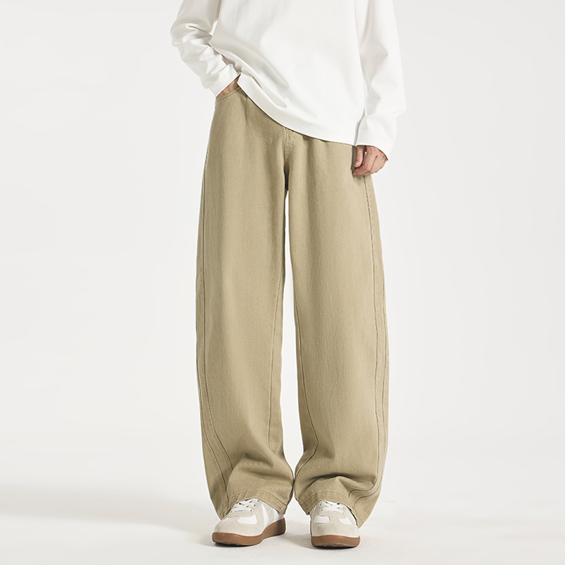 GCCDUPE77『云染』时尚巴恩风阔腿茧型砂洗牛仔裤弯刀纯棉休闲裤