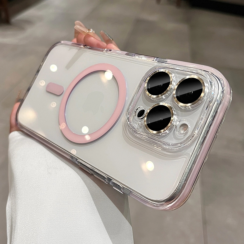 少女粉适用苹果16pro手机壳透明磁吸简约网红iPhone17防摔高级感
