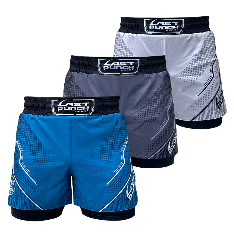 Lastpunch/男士格斗搏击运动短裤美式速干双层休闲健身高叉弹力裤