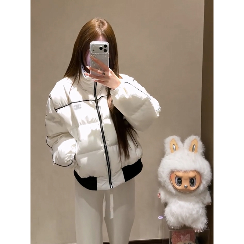 韩系复古撞色拼接立领棉服外套女冬季新款时尚百搭加厚保暖面包服