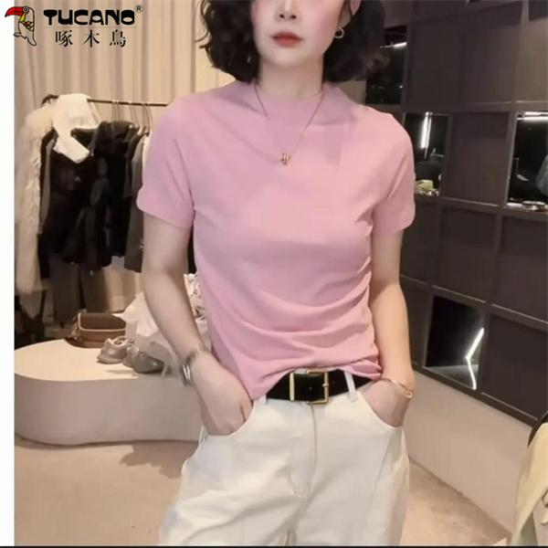 【啄木鳥】打底衫T恤款圆领设计感时尚上衣款女百搭短袖显瘦