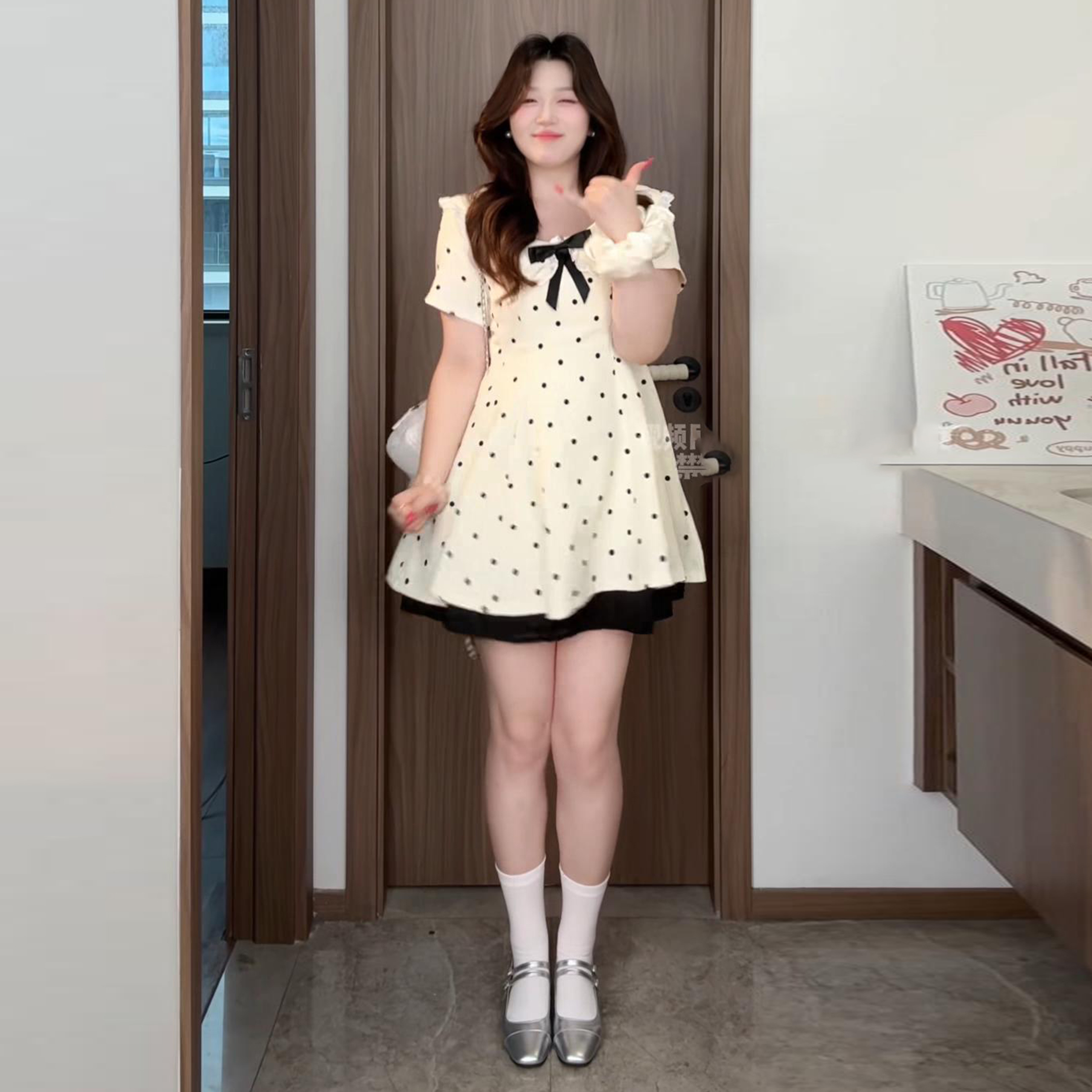 大码法式波点娃娃领连衣裙女夏季胖mm显瘦收腰甜美俏皮a字公主裙