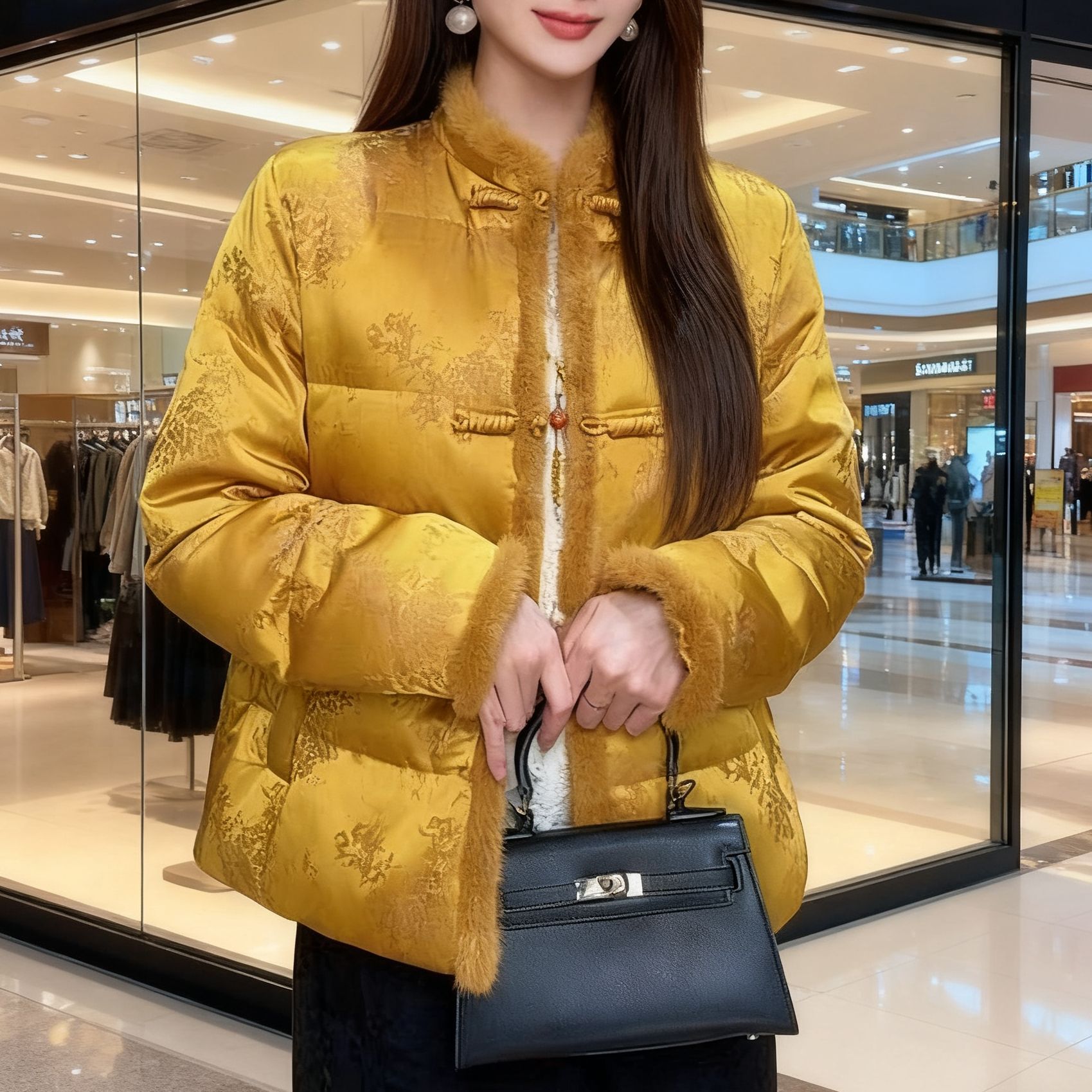 冬季新款复古潮流气质夹棉保暖棉服国风宽松对襟立领气质穿搭女装