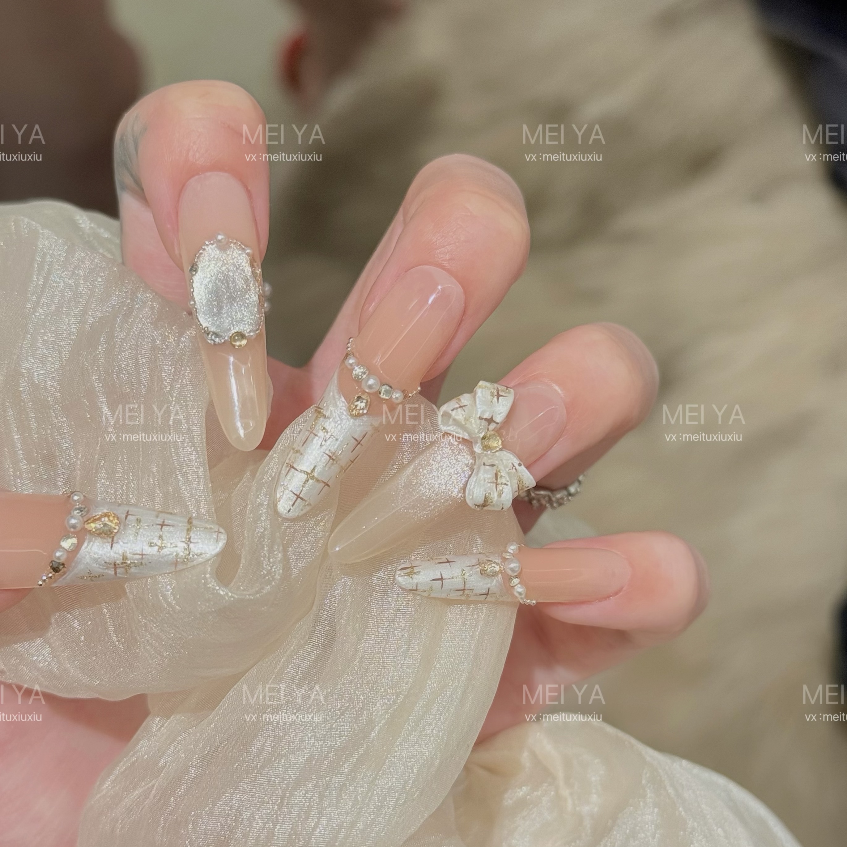 【小香风-显白版】100%纯手工穿戴甲原创设计美甲猫眼精致高级绘制