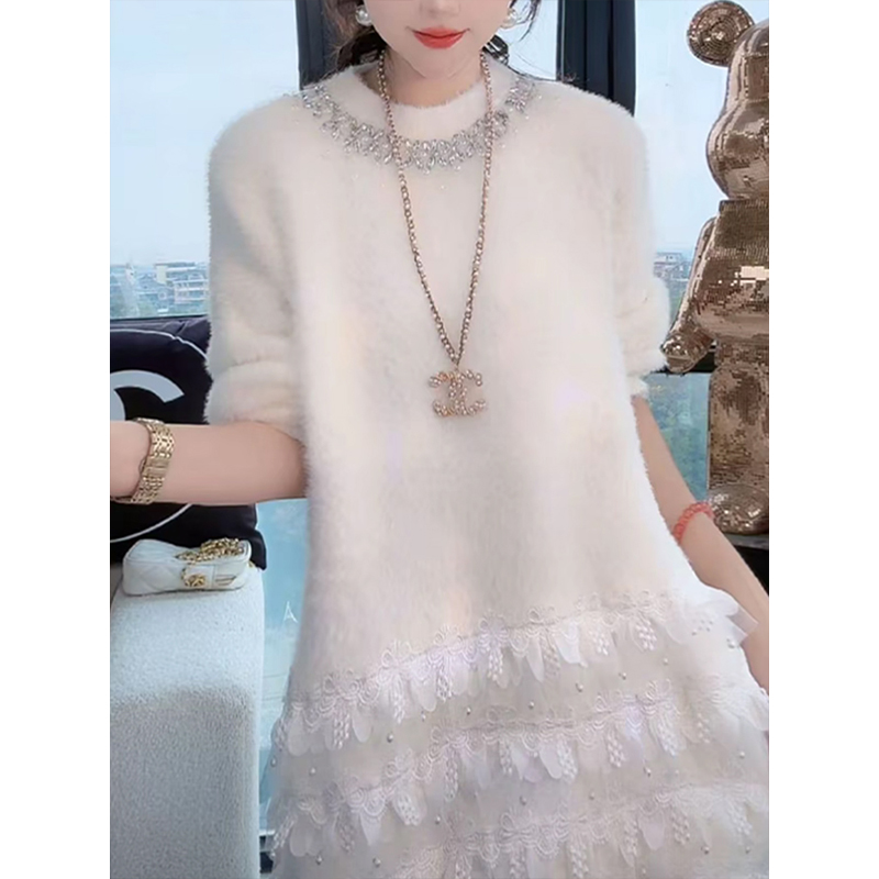 千金风镶钻针织衫女2025冬季新款中长款毛衣时尚洋气高级感上衣潮