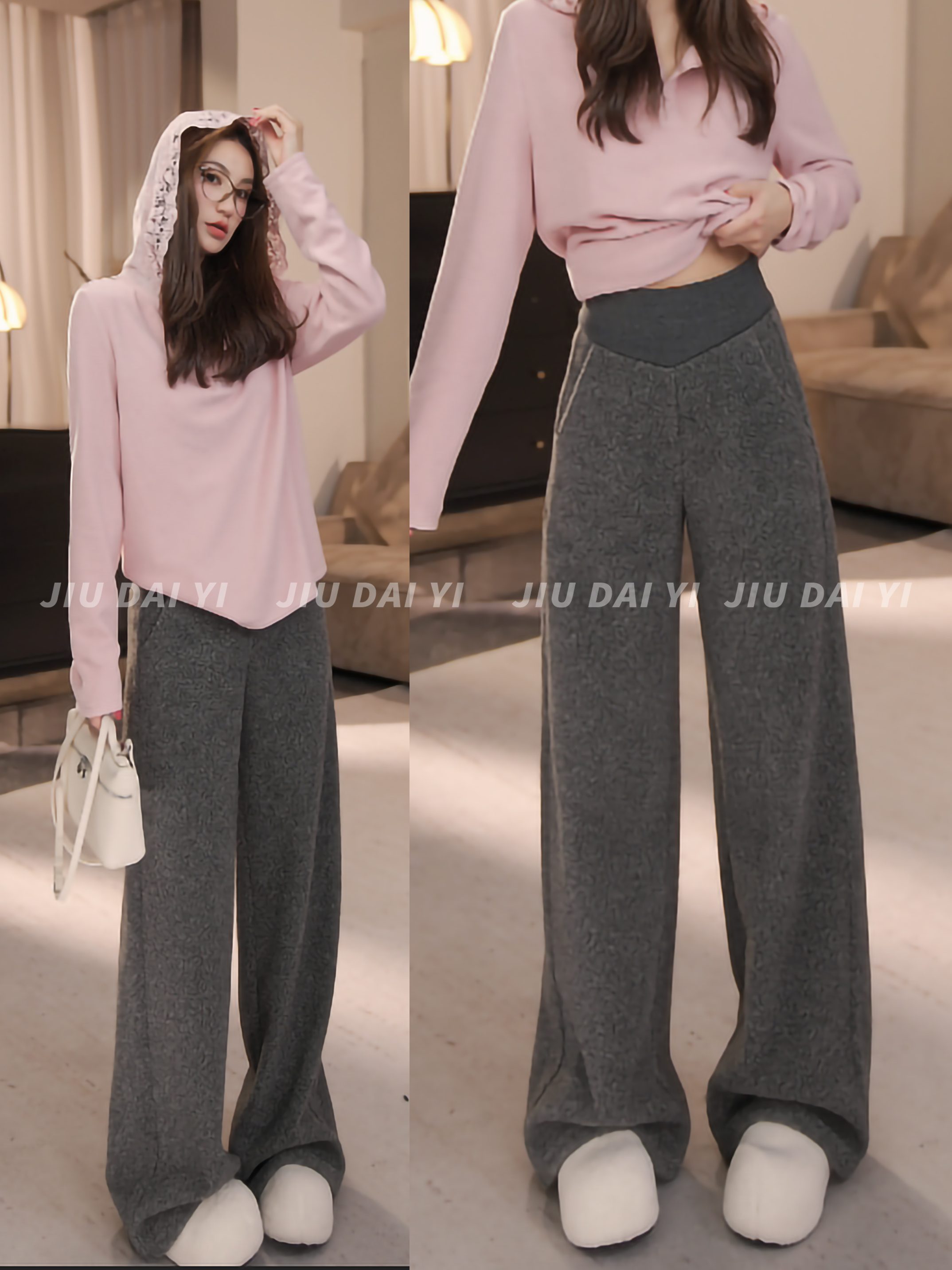 玖黛衣【糯米裤】冬季韩版加绒简约百搭卫裤子KZP48018 KZP48019