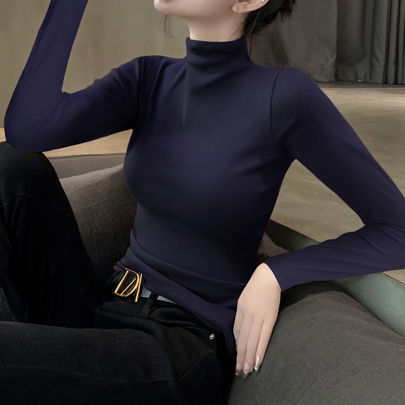 2025新款秋冬半高领黑色针织修身打底衫长袖高级感T恤内搭上衣女