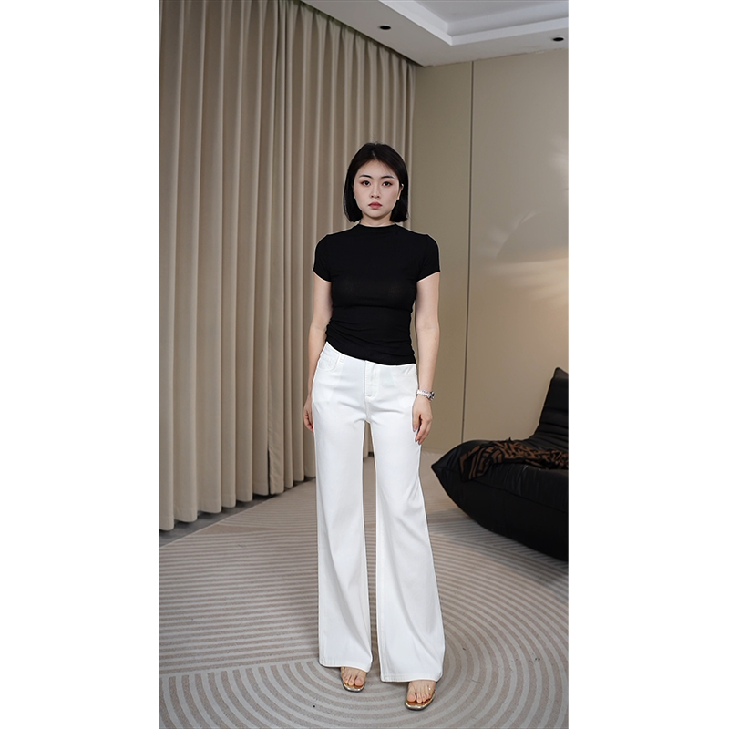 燕哥定制【环岛日记】2025秋季新款白色宽松微喇牛仔裤高腰显瘦裤子