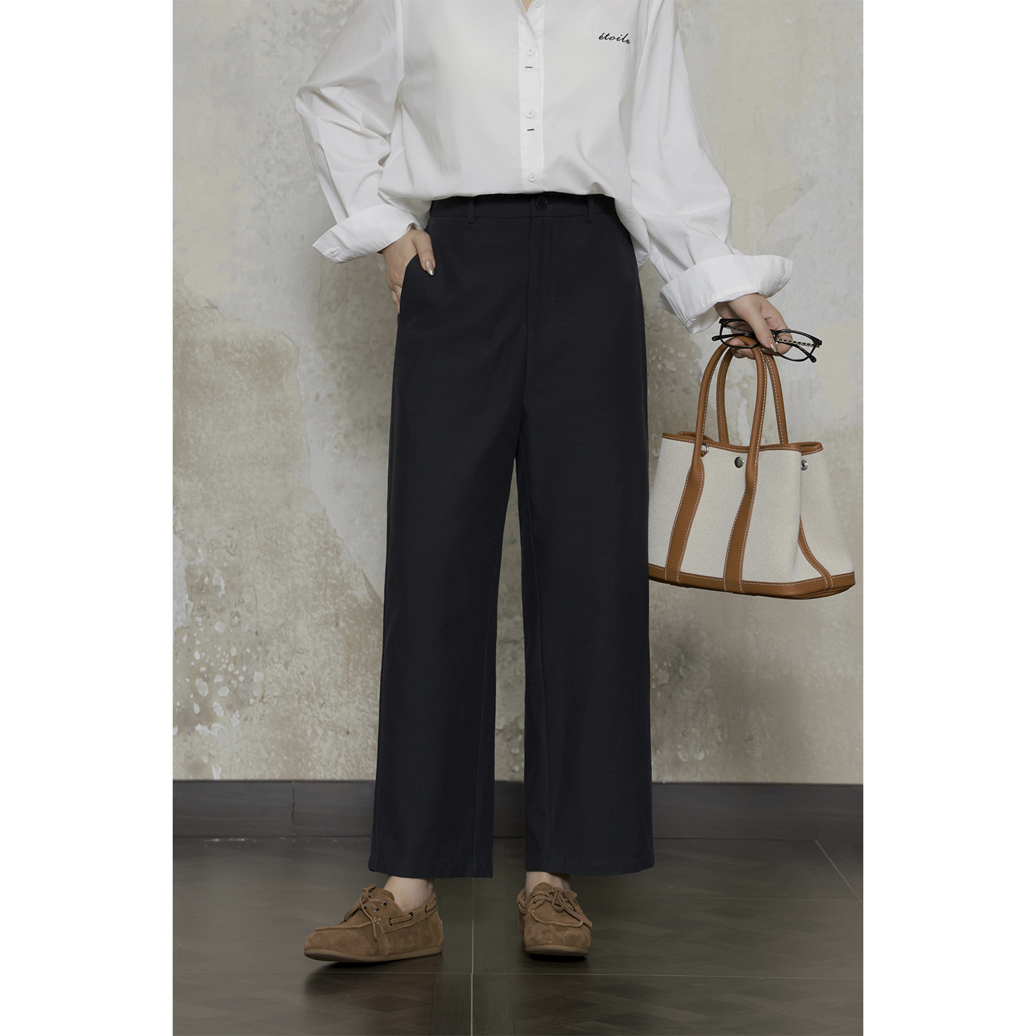 现货大婉酱微胖定制通勤高级感直筒裤女早秋极简风九分裤子9576D